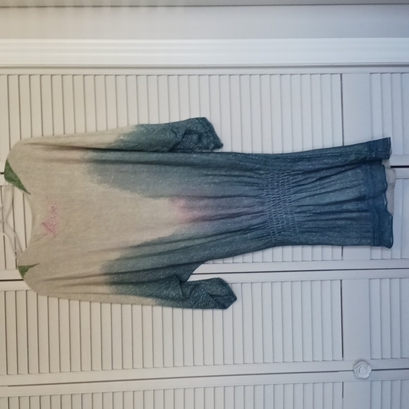 DESIGUAL Boho Dolman Sleeve Floral Mettalic Disco Mini Dress, Sz M - Picture 10 of 15